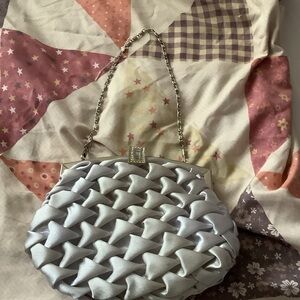Chic Silver Woven Clutch with Chain Strap